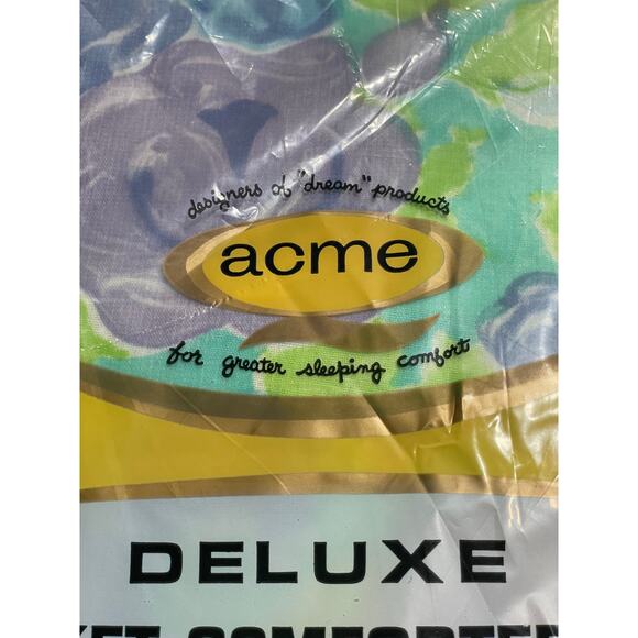 VTG MCM ACME Blanket Comforter Cover 72 x 90 Twin Percale Hippy Green Floral NOS - Picture 3 of 5